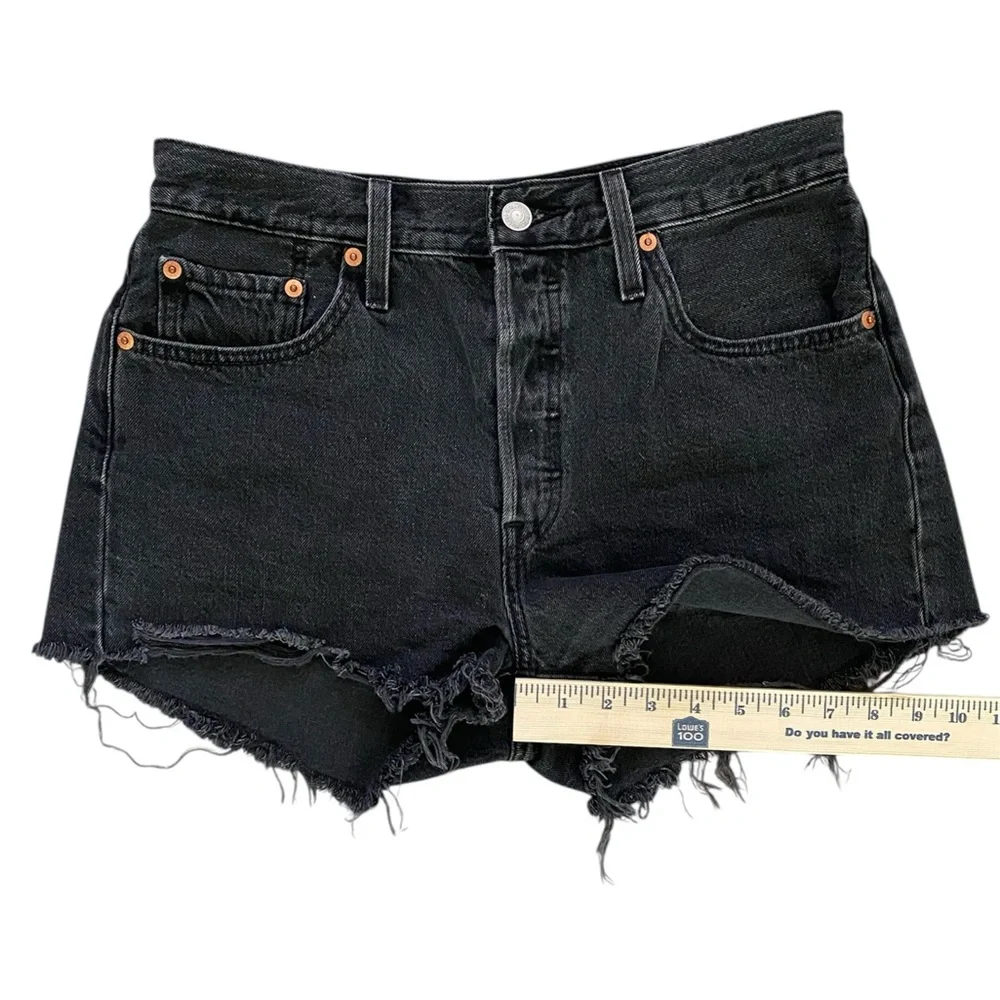 Levi's 501 Original Fit High-Rise Women's Jean Shorts Black Button Fly Size 28